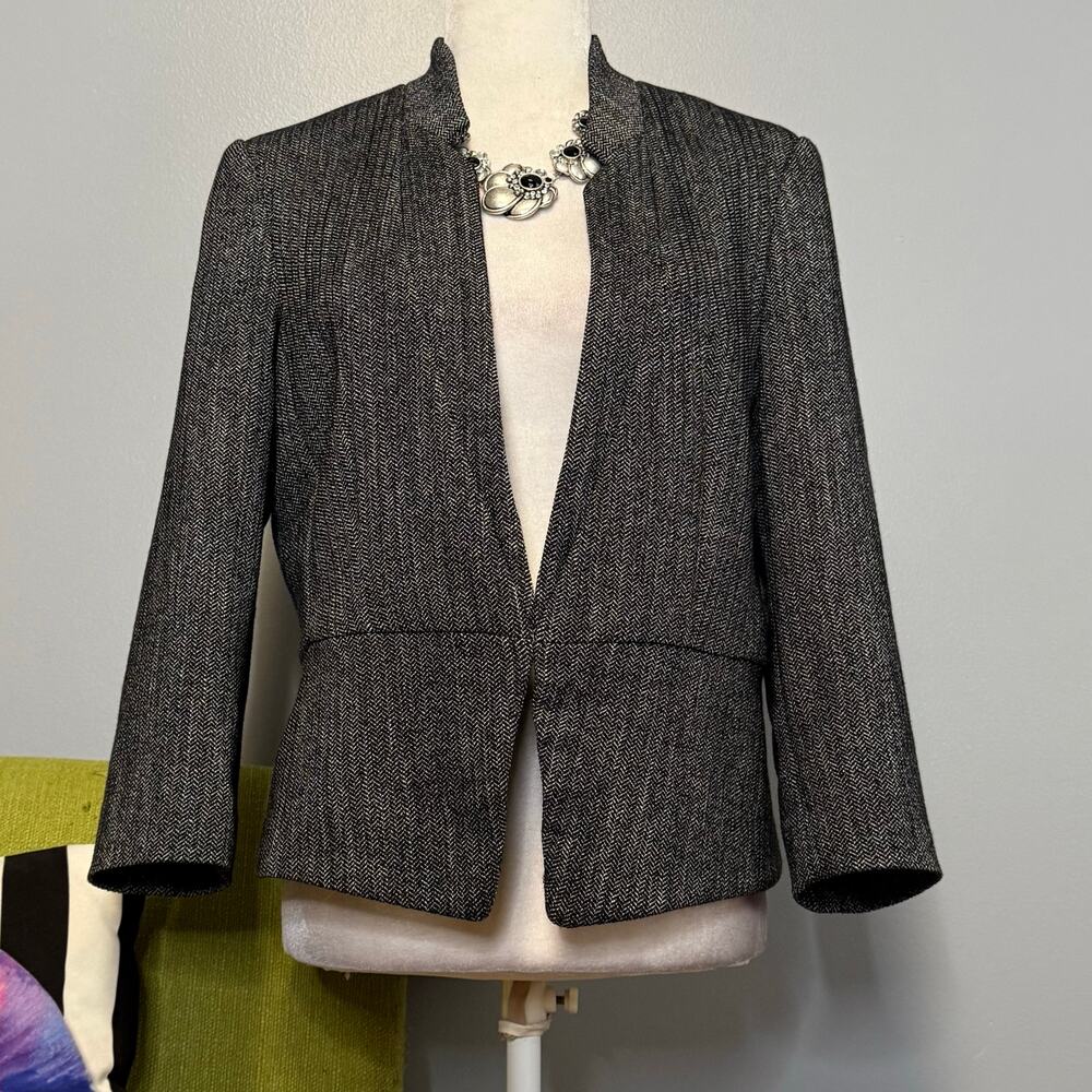 Express Black Grey Collarless Suit Blazer Jacket 12